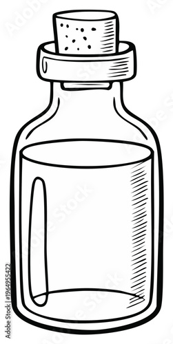 Hand Drawn Outline of a Corked Glass Potion Bottle Filled with Liquid