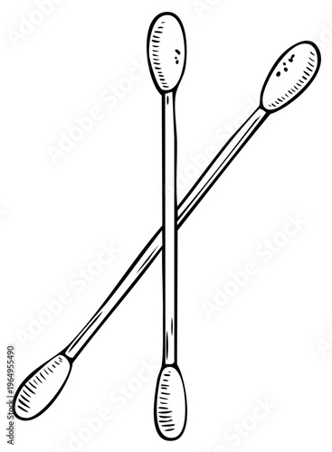 Pair of Cotton Swabs Hand Drawn Illustration Sketch Healthcare Hygiene Item