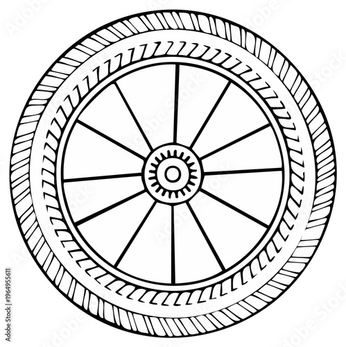 Intricate Circular Geometric Design with Spokes and Decorative Border