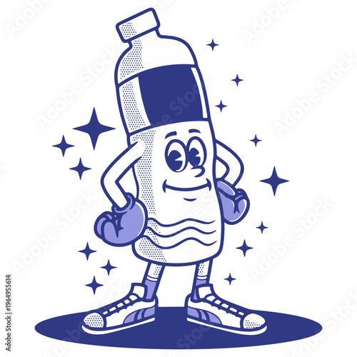 cute retro bottle water cartoon vector illustration relax pose healthy object stay hydrated isolated flat