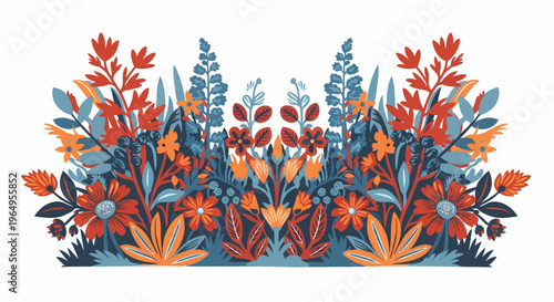 Colorful floral arrangement with leaves and flowers.
