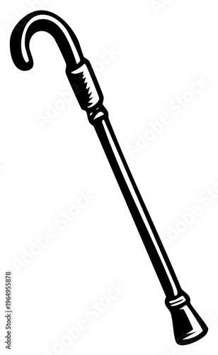 Ornate Walking Stick Illustration Vintage Cane Black and White Drawing