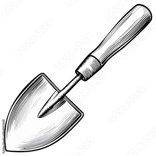 Handheld Gardening Trowel Tool for Planting and Digging with Wood Handle Detailed Etching