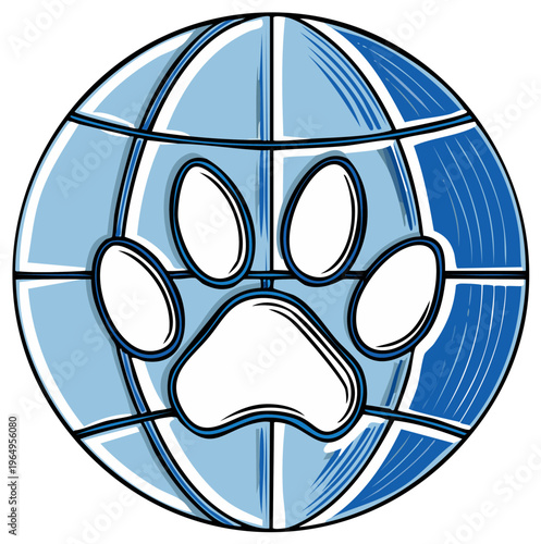 Global animal welfare illustration featuring a paw print on a globe, symbolizing international pet protection and conservation efforts