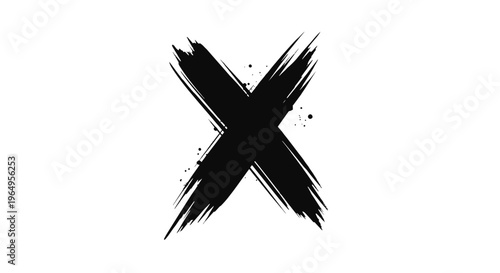 Black Brush Stroke X Mark Against White Background