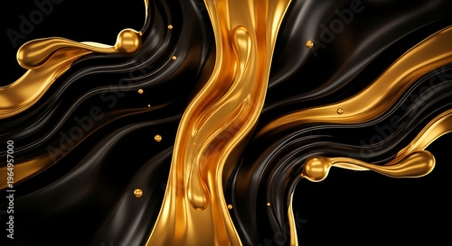 Luxury black and gold fluid wave background with splashes
