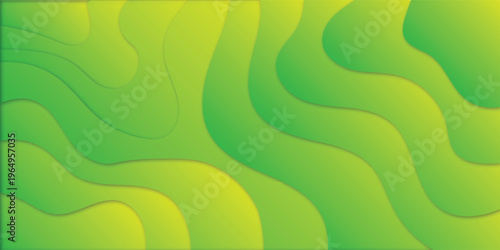 Abstract Green Layered Paper Cut Background. Organic Fluid Shapes Modern Design