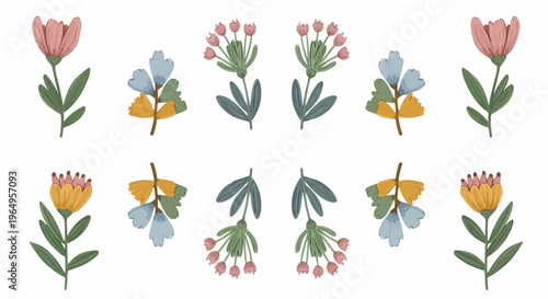 Colorful flowers and leaves arrangement.