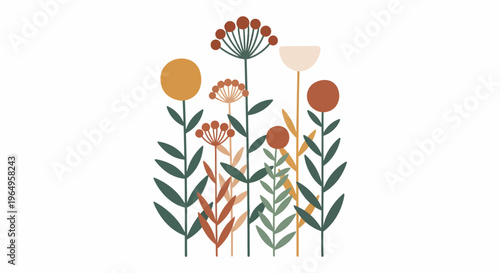 Colorful flowers with green leaves standing.