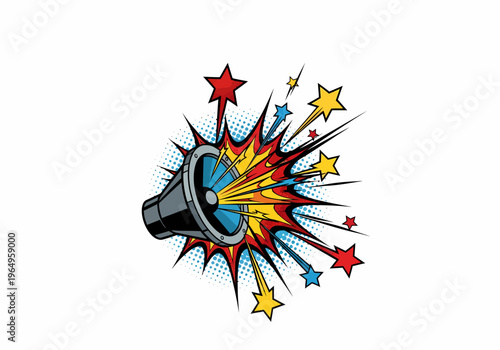 Colorful Megaphone with Shining Stars.