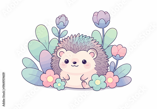 Cute Cartoon Hedgehog Character Face.