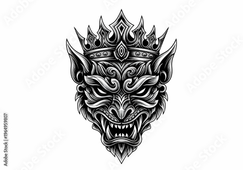 Detailed demon head with crown.