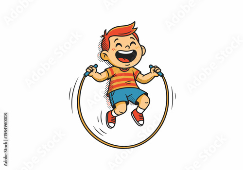 Happy boy playing with hula hoop.