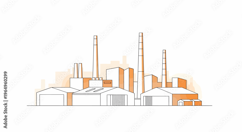 Obraz premium Industrial factory buildings with smokestacks.