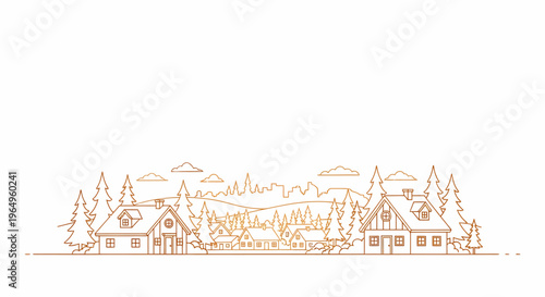 Houses in a village landscape scene.