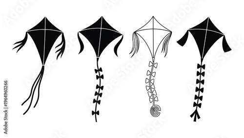 Four different kite designs with unique tails