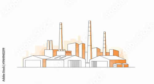 Industrial factory buildings with smokestacks.