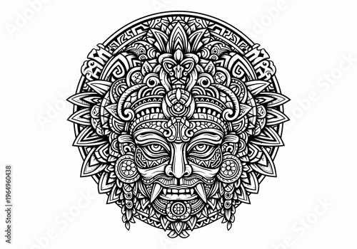 Intricate Tattooed Face with Ornate Details.