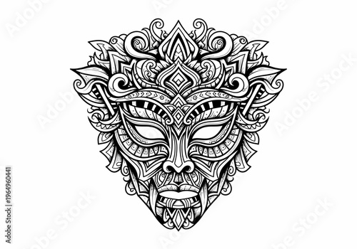 Intricate tribal mask design artwork.
