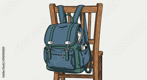 Blue backpack on a chair.