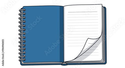 Blue spiral bound notebook opened wide.