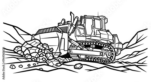 Bulldozer pushing rocks on construction site.
