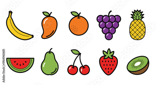 Colorful cartoon fruit icons set 2.