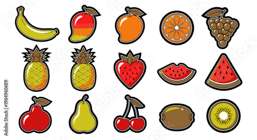 Colorful cartoon fruit icons set 1.