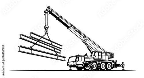 Large mobile crane lifting heavy metal.
