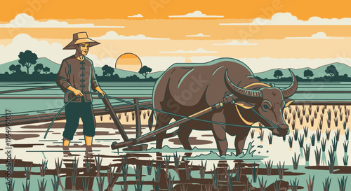 Man plowing field with oxen slowly 1.