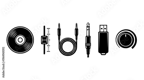 Vector graphic of various audio equipment and devices