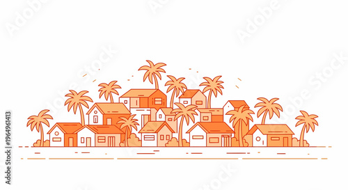 Orange houses with palm trees.