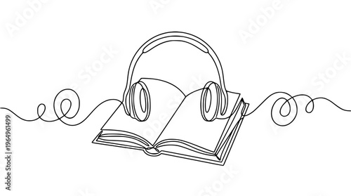 Vector illustration of headphones on an open book design