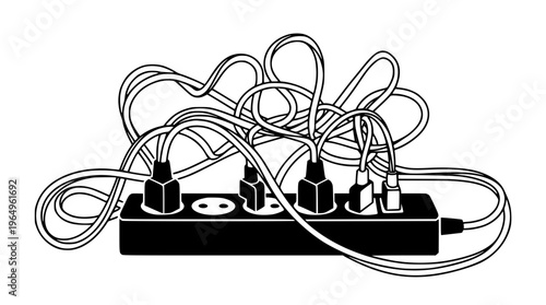Vector graphic of an electronic device with many cables