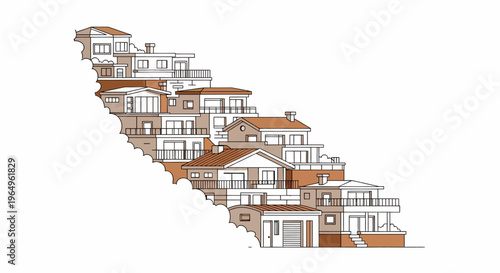 Row of houses on steep slope.