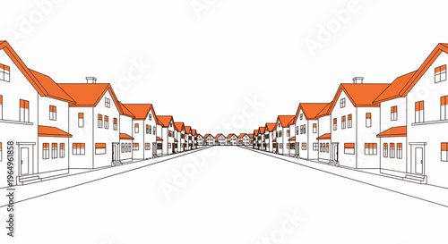 Row of houses with orange roofs.
