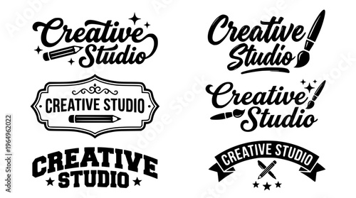 Creative studio logos with artistic elements and typography designs