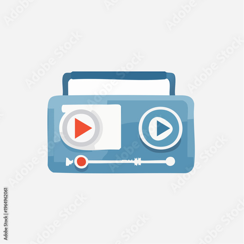 Flat design of a retro audio player with play and pause buttons for music enjoyment