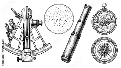 Vintage navigation tools for exploration and adventure seekers
