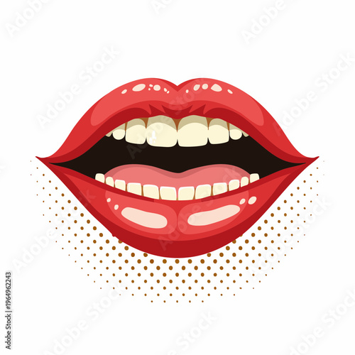 Close-up Illustration of a Woman's Open Mouth with Red Lipstick and White Teeth