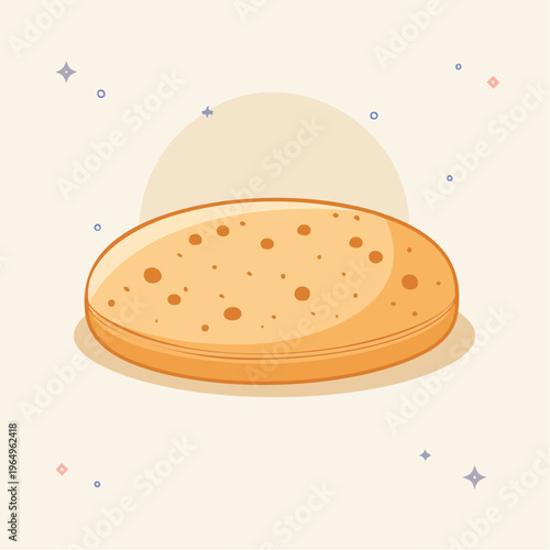 Simple Cartoon Illustration of a Golden-Brown Flatbread or Delicious Biscuit with Dotted Texture Design