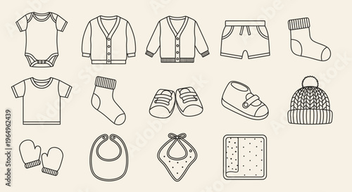 Baby clothes and accessories illustration.