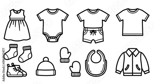 Baby clothes and accessories line art 3.