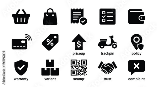 Set of 15 Black E-Commerce Shopping Vector Icons