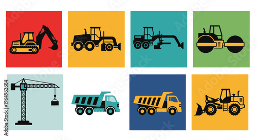 Heavy construction equipment icons set 3.