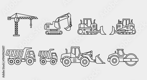 Heavy construction equipment icons set.