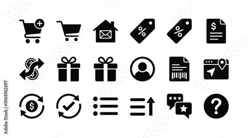 Set of 18 Black E-commerce and Shopping Vector Icons