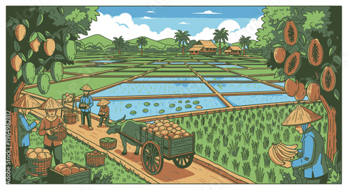 People working on a farm field.