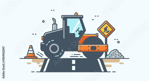 Road roller machine on construction site.