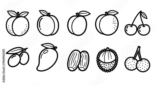 Variety of fruit icons in black.